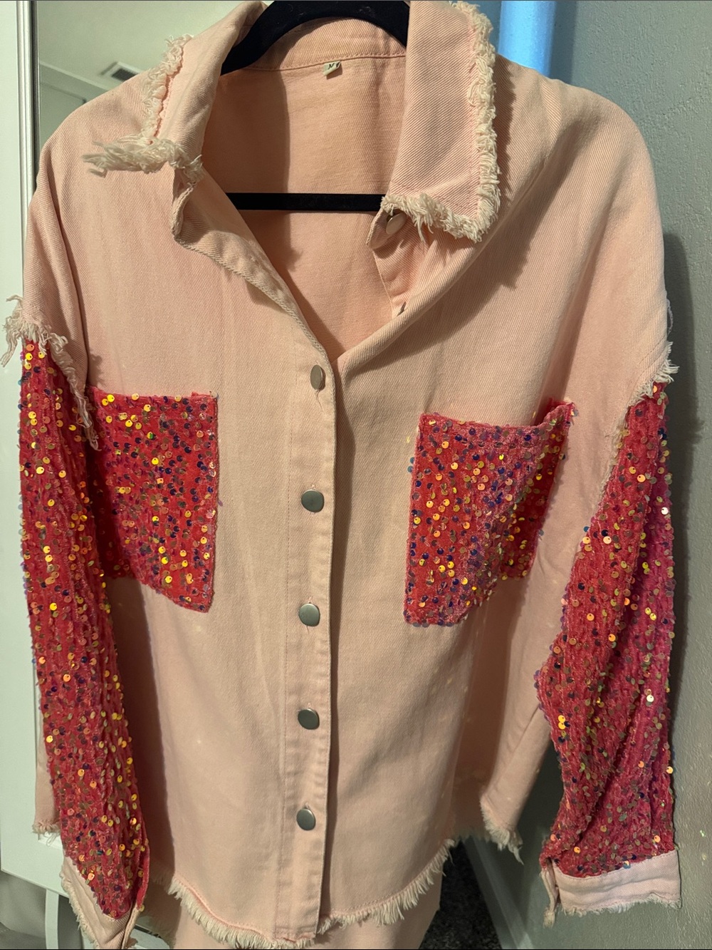 Pink Sequin Party Button Up made for Nashville!